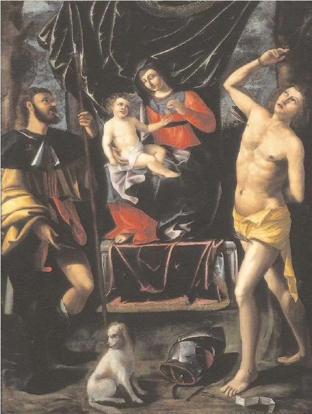 Gian Giacomo Barbelli - Madonna col Bambino tra San Rocco e San Sebastiano, Chiesa di San Giacomo Maggiore, Crema